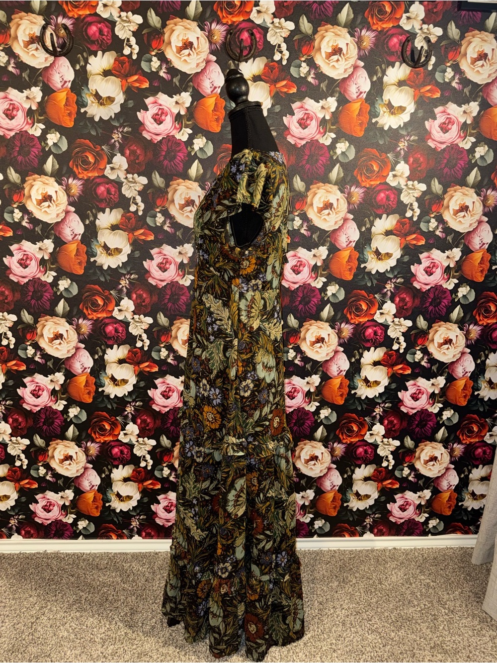 12th Tribe Black Floral Deep V-Neck Tiered Maxi Dress, Large, NWT - Picture 2 of 15